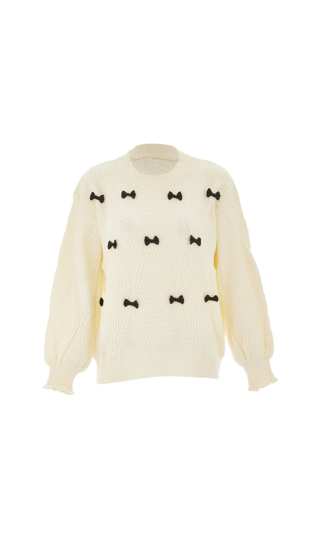 PULLOVER MIT MINI-SCHLEIFE AUS POINTELLE-STRICK