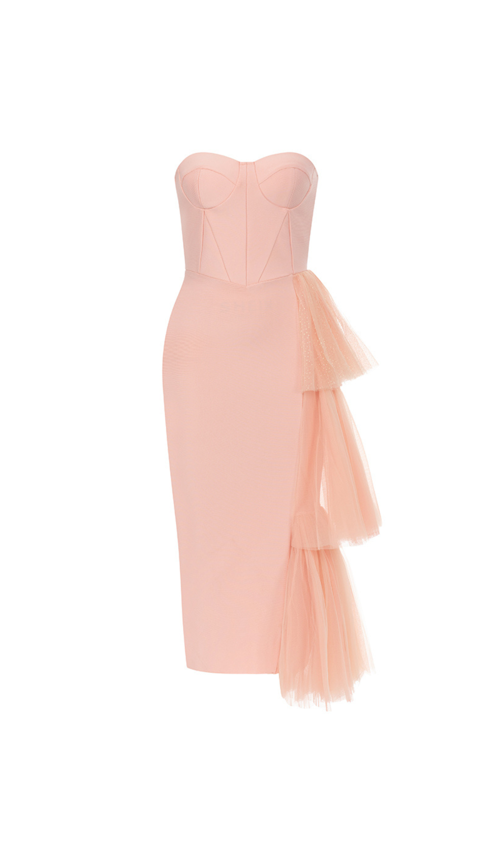 ASYMMETRISCHES MIDIKLEID MIT TULPE UND RÜSCHEN