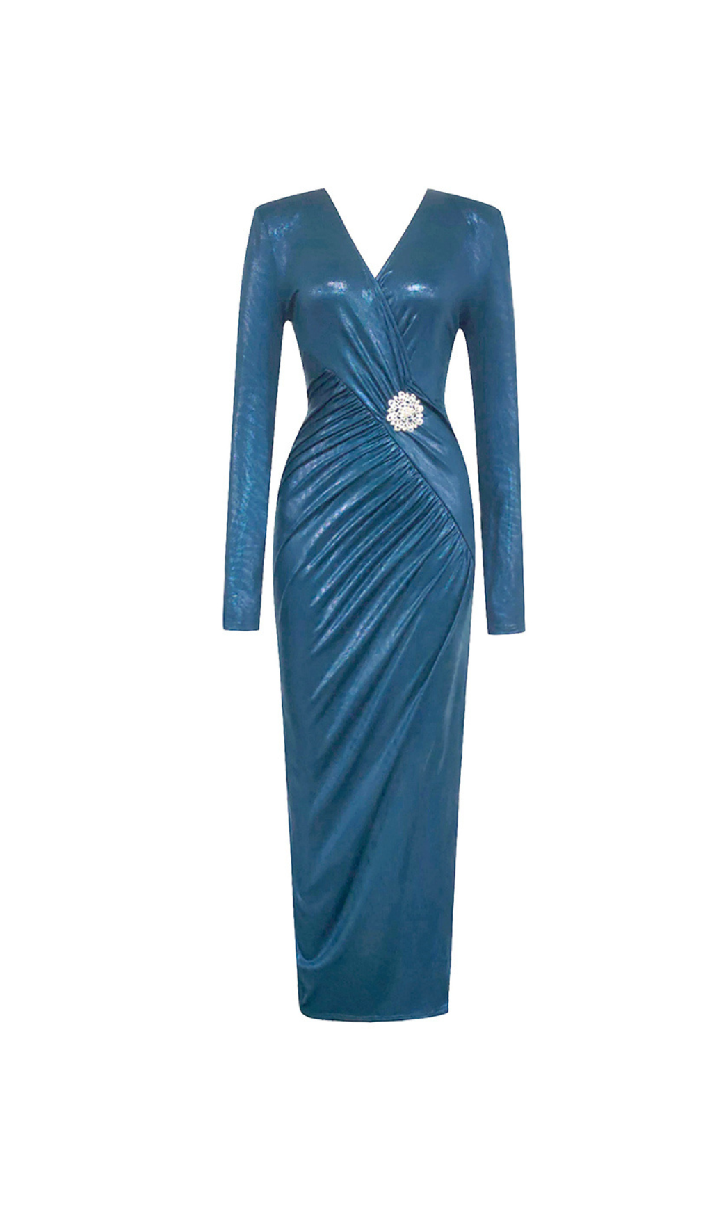 LEDERKLEID MIT RÜSCHEN UND KRISTALLVERZIERUNG