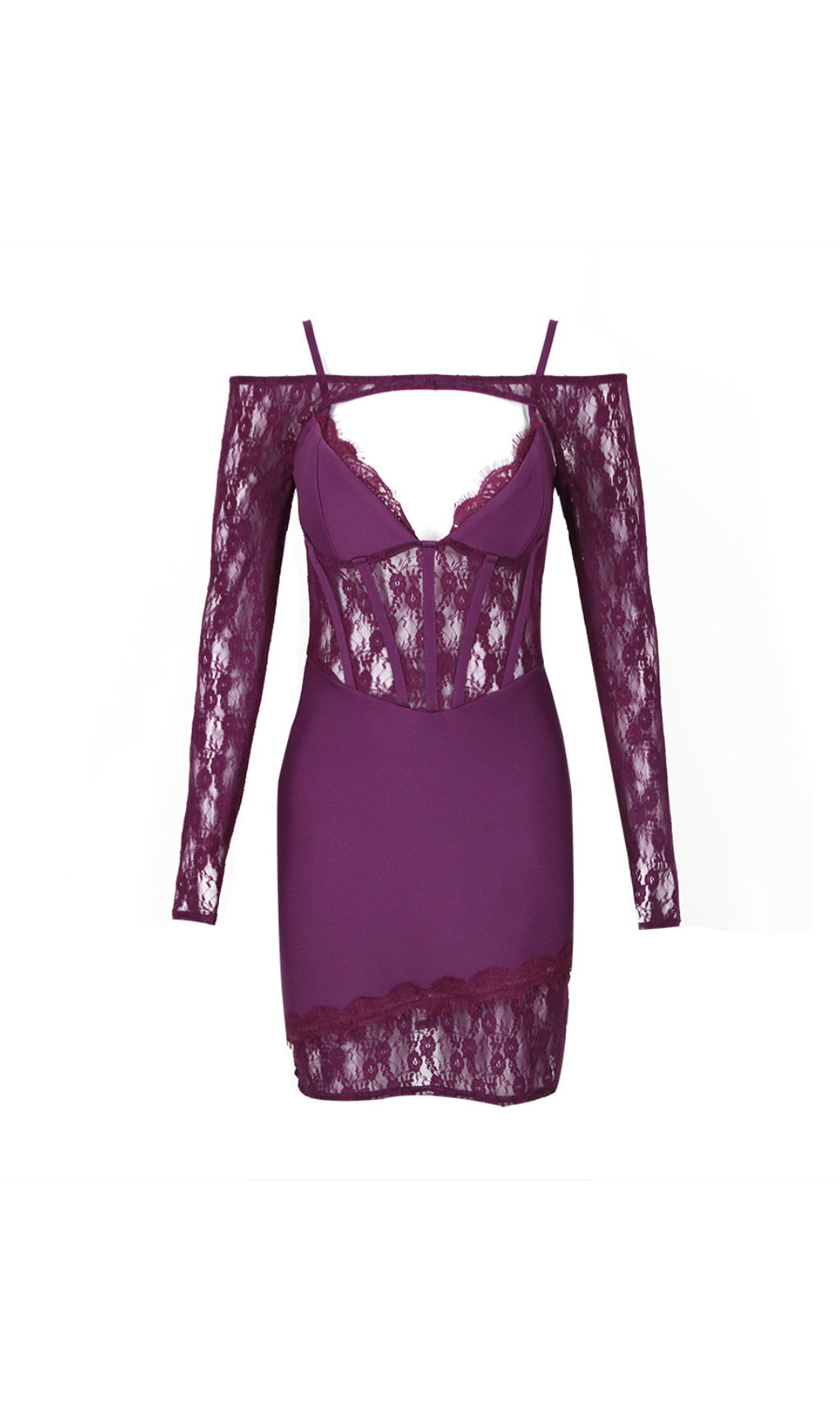 Purple Tiered Mini Dress With Lace Inserts Detailing
