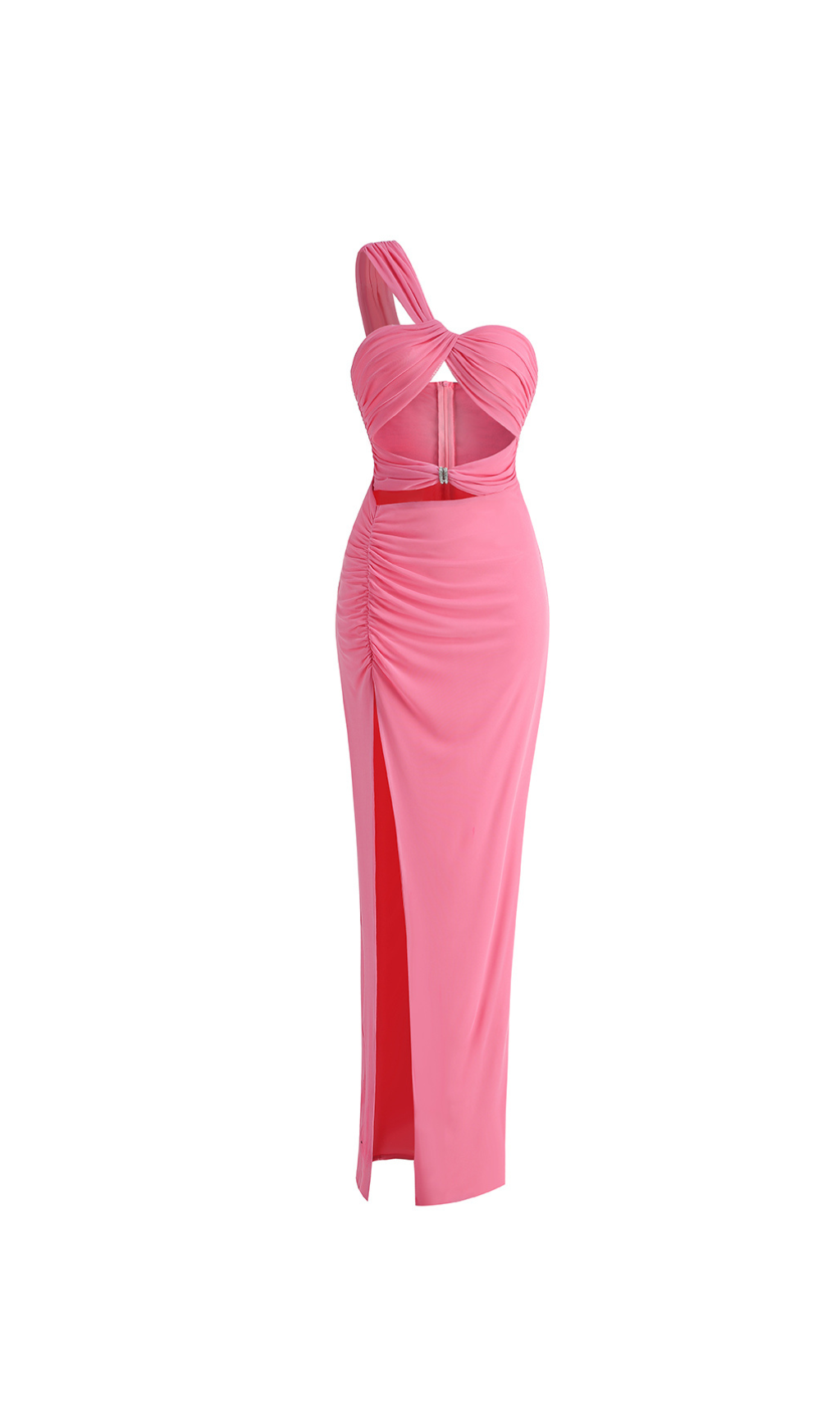 PINK MAXIKLEID MIT AUSSCHNITT UND RÜSCHEN