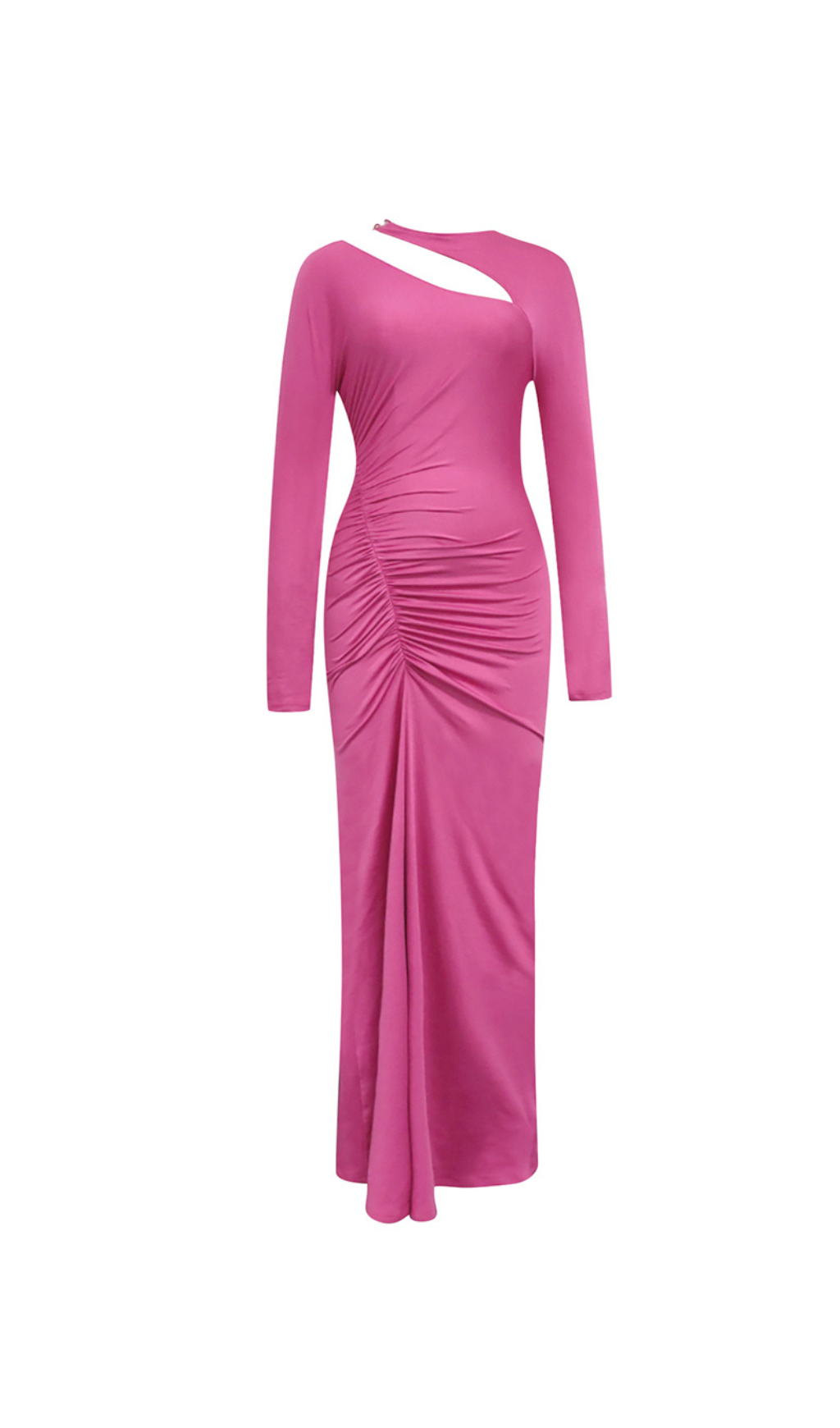 ASYMMETRISCHES MAXIKLEID MIT LANGEN ÄRMELN UND RÜSCHEN