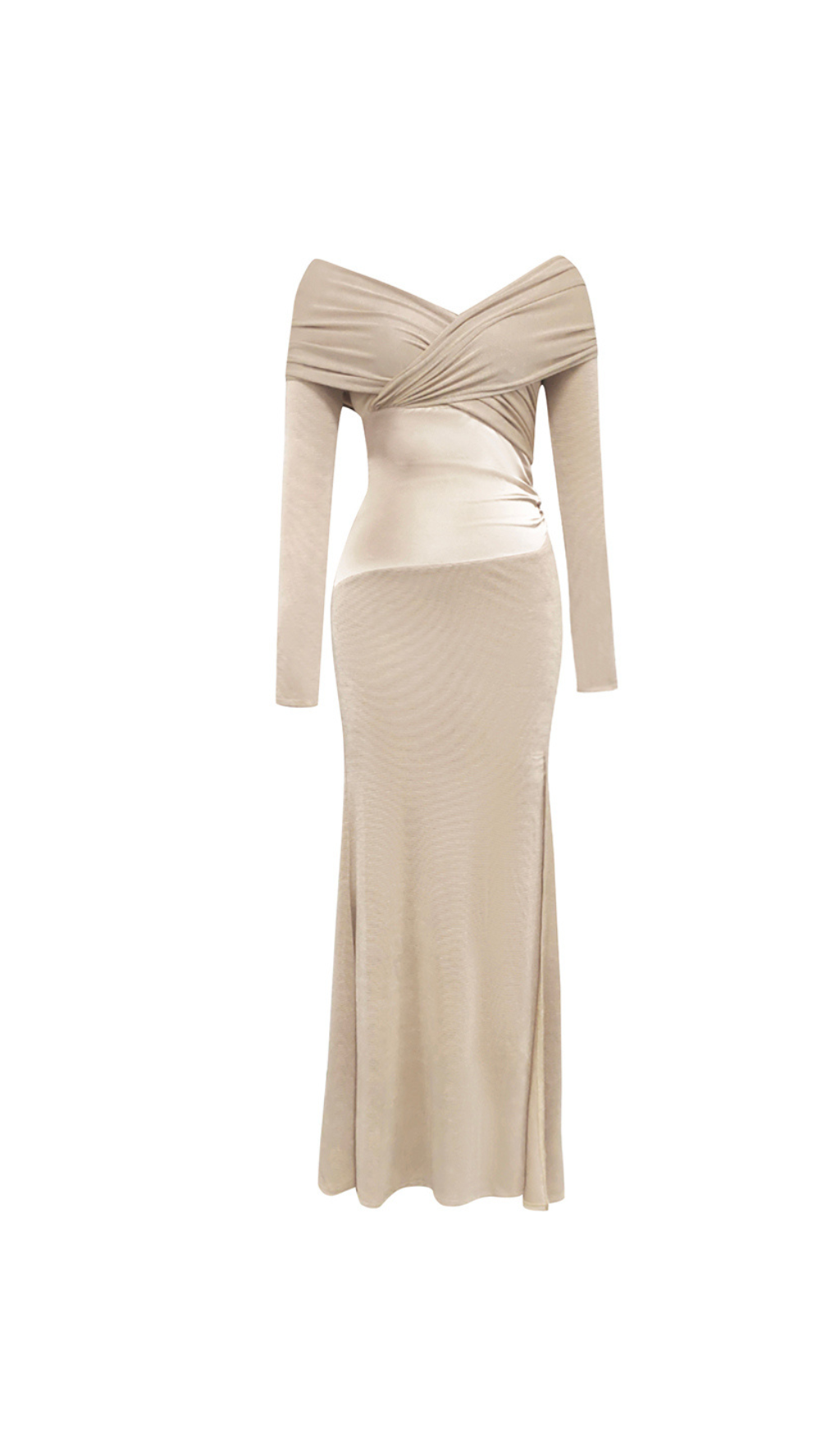 ABITO LUNGO DRAPPEGGIATO A MANICHE LUNGHE COLOR NUDO