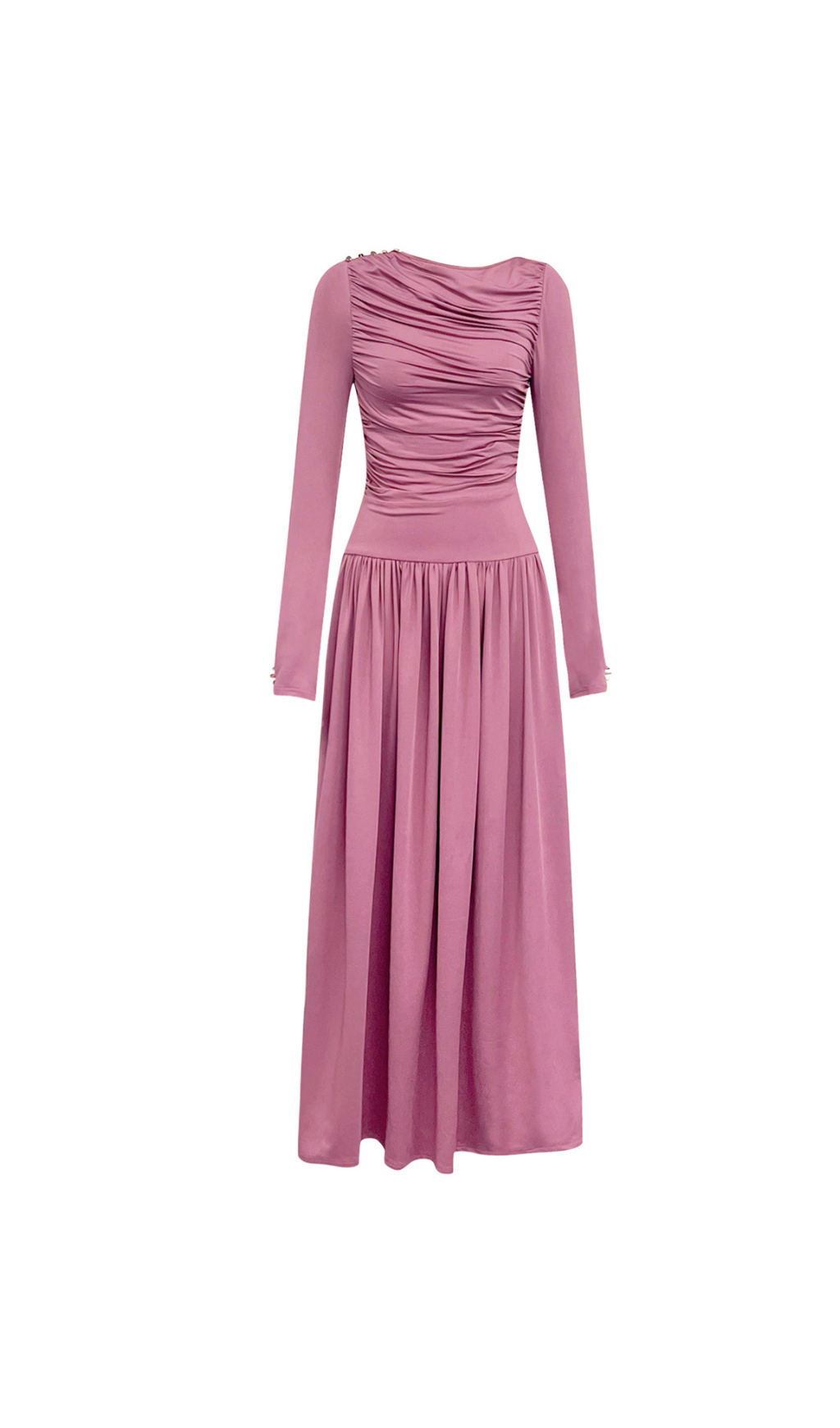 LANGÄRMELIGES, FLIEßENDES MAXIKLEID MIT RÜSCHEN
