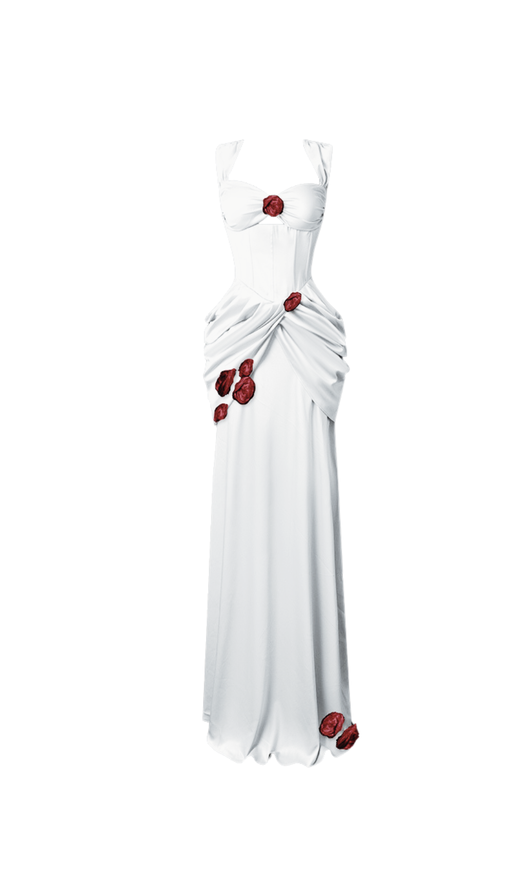 MAXIKLEID MIT ROSENBLUMEN UND HOSENTRÄGERN