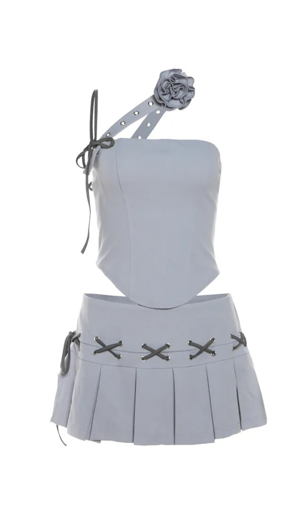 ASYMMETRISCHER CROP TOP MINI-FALTENROCK