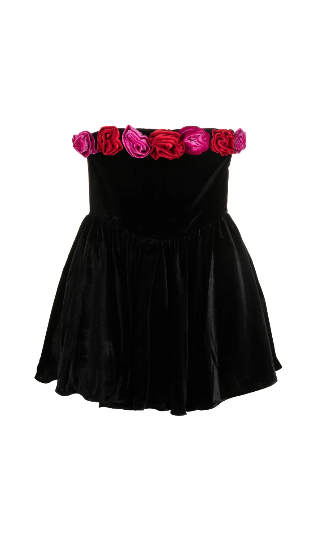 MINI ABITO CON APPLICAZIONI FLOREALI E SPALLE SCOPERTE