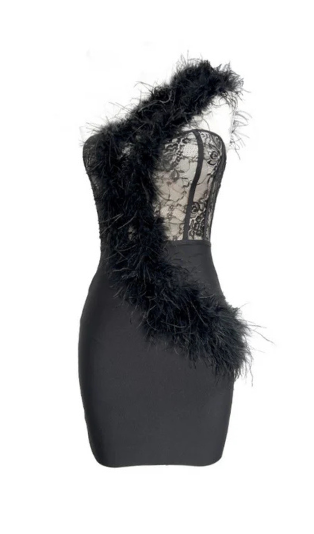 MINI ABITO MONOSPALLA CON BENDAGGIO E PIUME