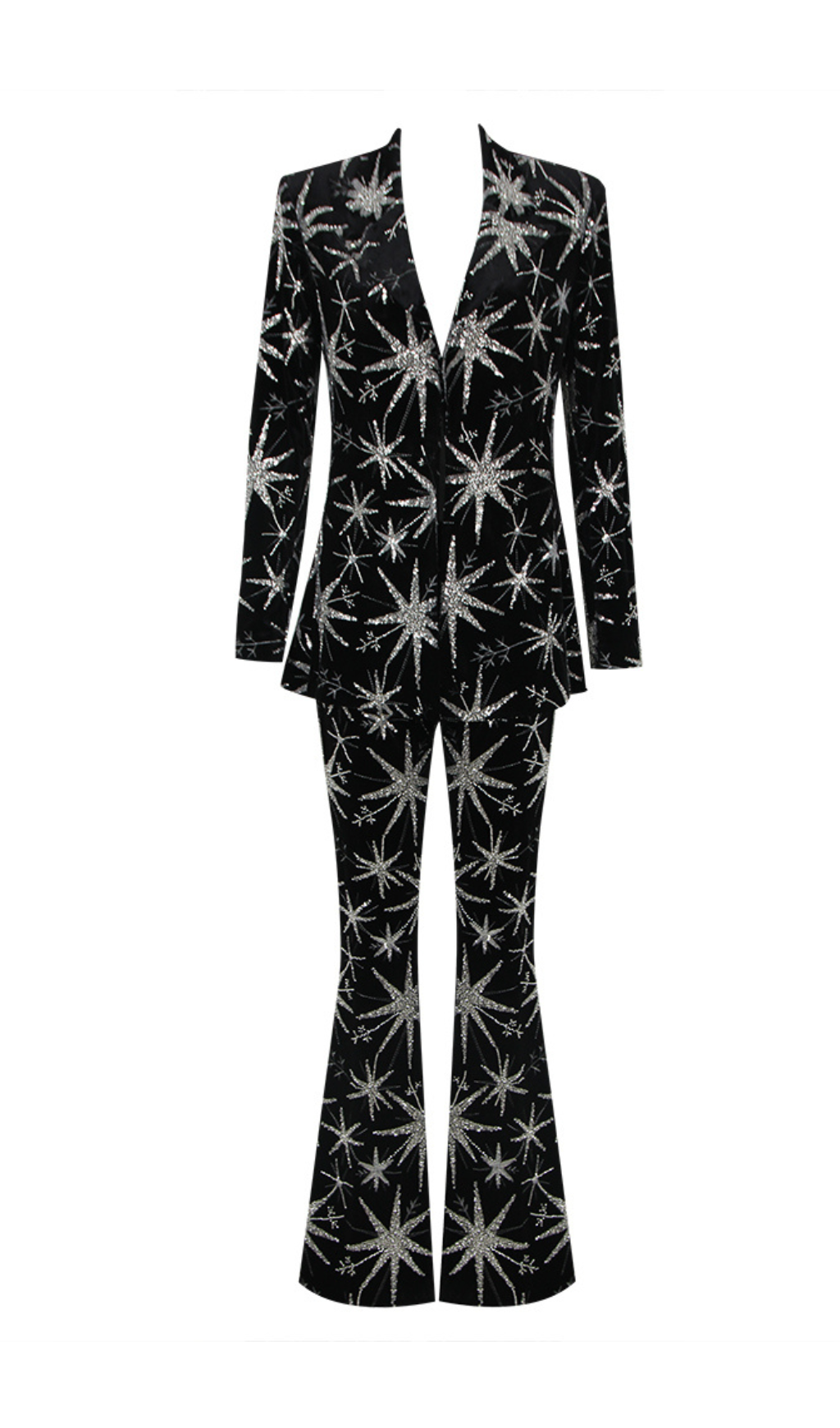 ABITO IN VELLUTO CON PAILLETTES A MANICHE LUNGHE NERO