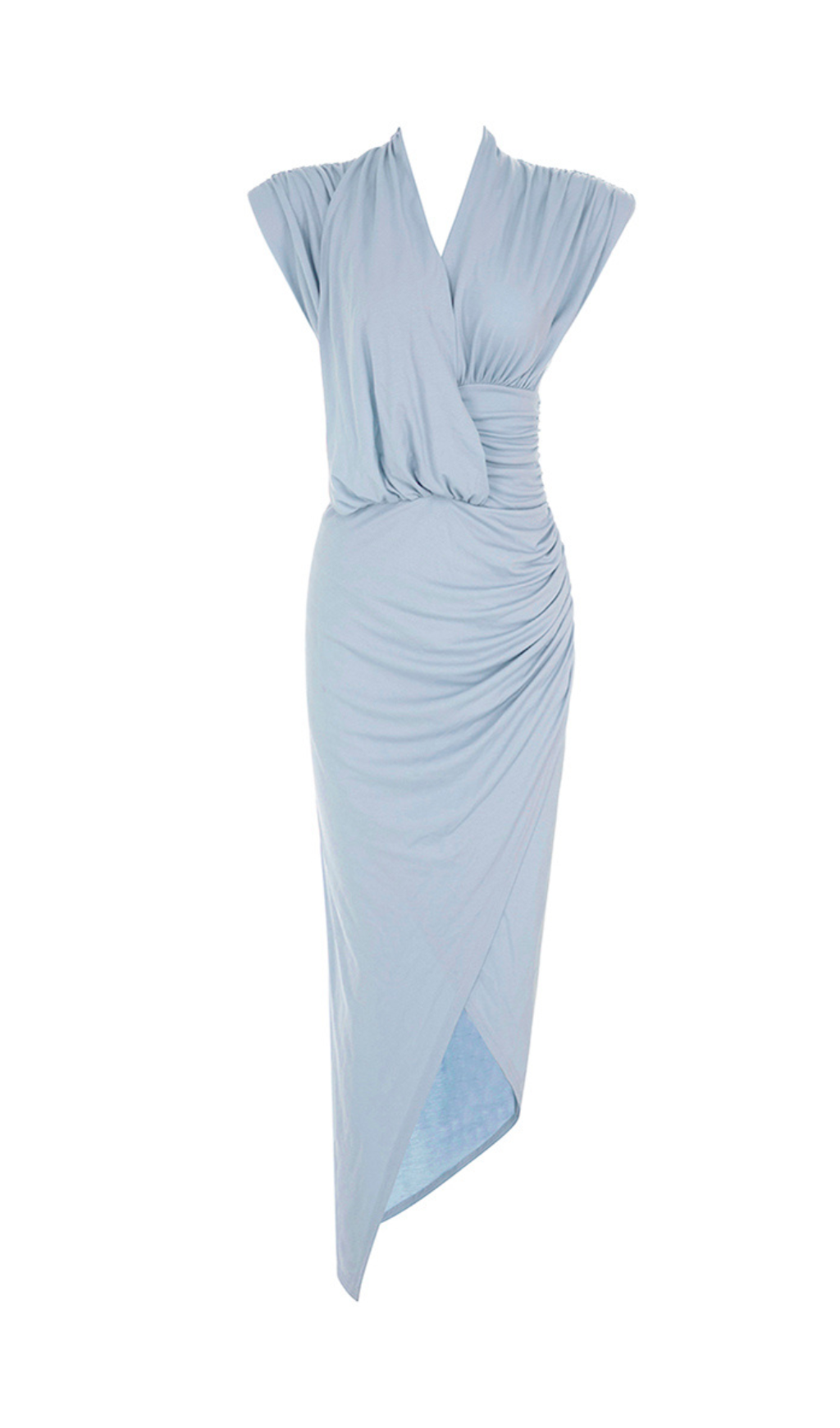 ABITO CON SCOLLO A V E ORLO ASIMMETRICO, SPALLINE E VOLANT