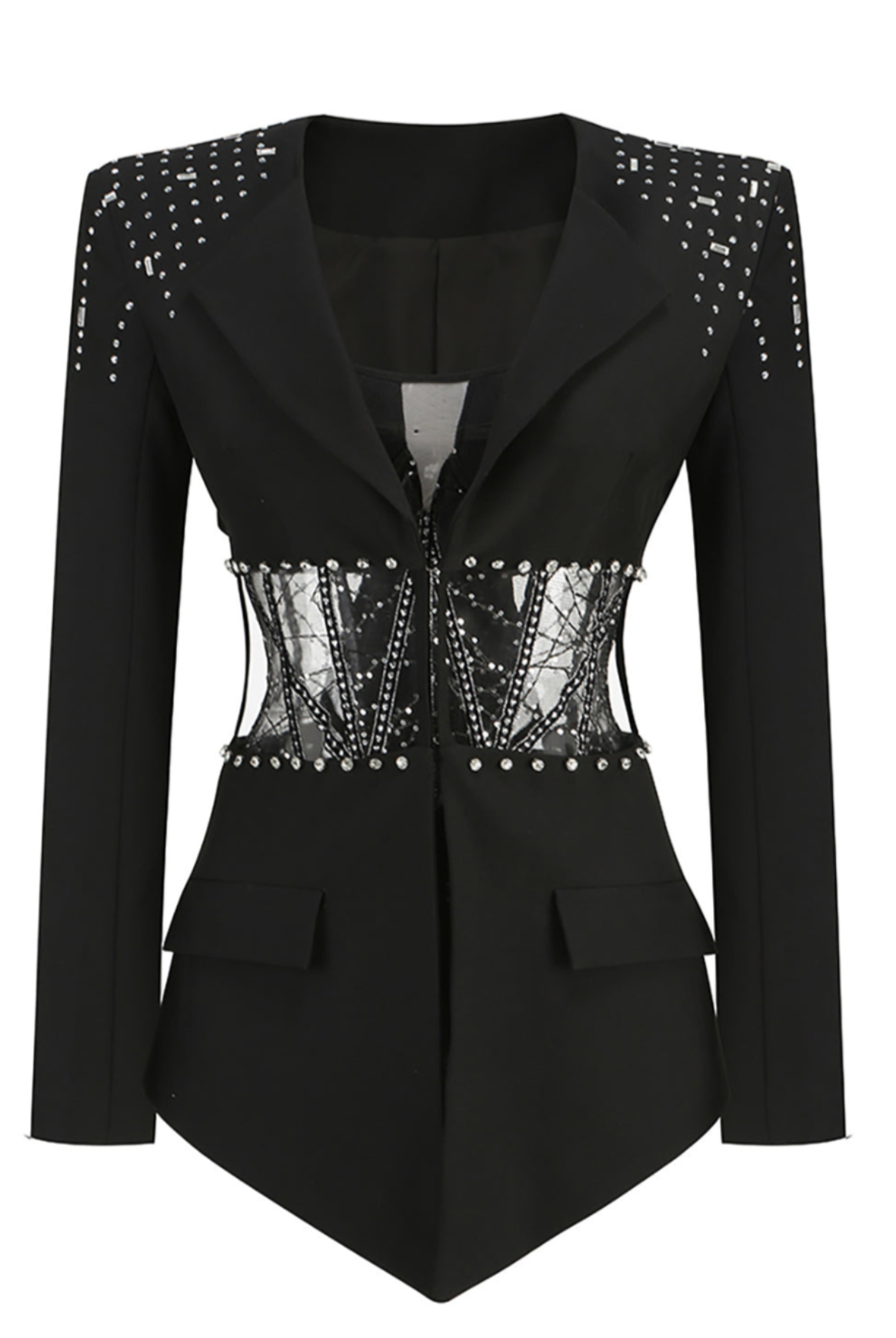 TRÄGERLOSER JUMPSUIT LANGARM-STRASS-BLAZER