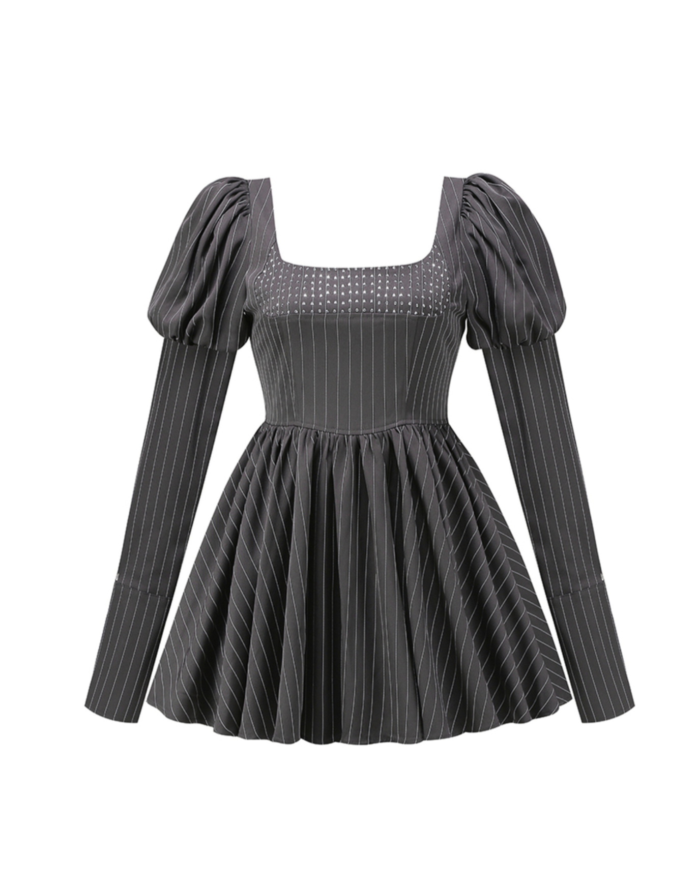 PUFF LANGARM KRISTALLKORSETT A-LINIENKLEID IN SCHWARZ