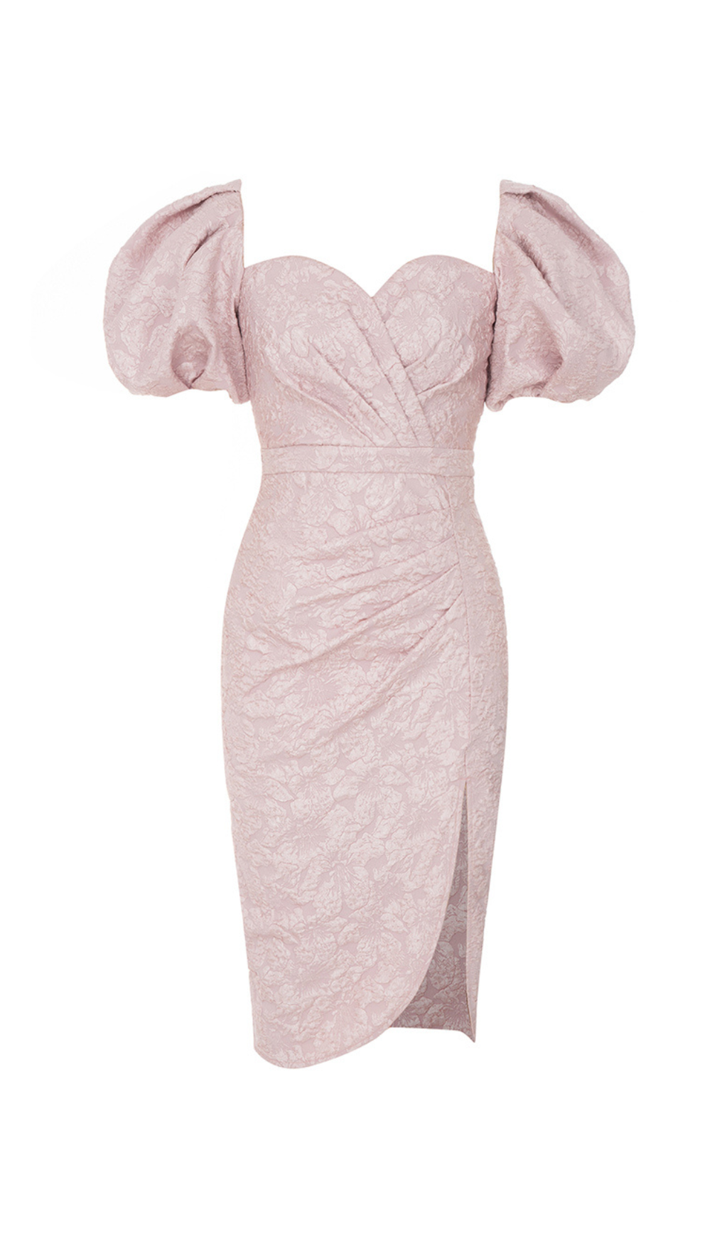 ROSA KLEID MIT HERZAUSSCHNITT, PUFFÄRMELN UND GESPLITTETEN OBERSCHENKELN