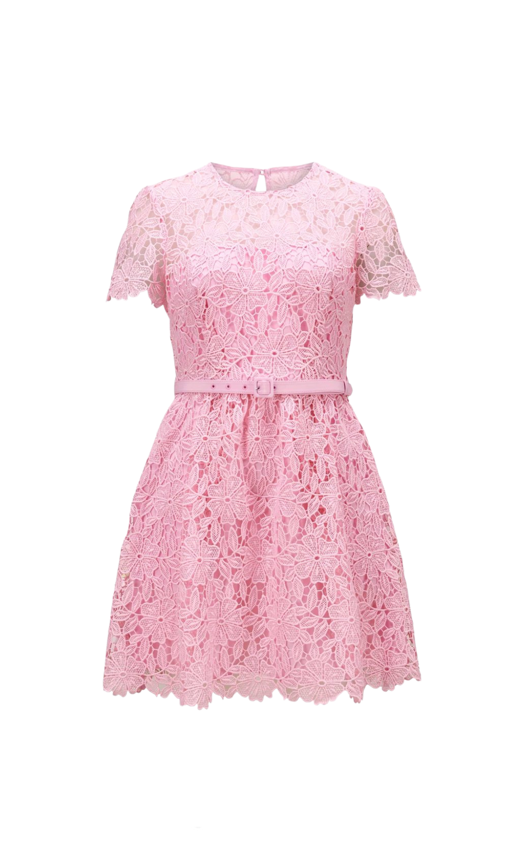 PINK GUIPURE MINIKLEID MIT RUNDHALSAUSSCHNITT