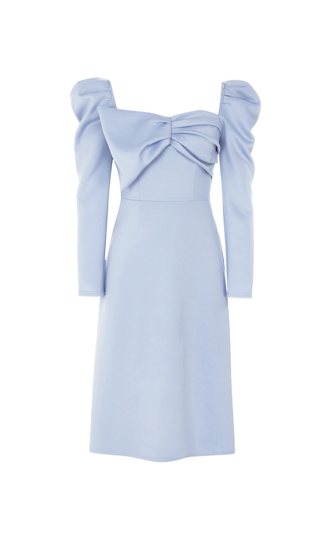 MIDIKLEID MIT GEDREHTEN GIGOT-ÄRMELN VORNE IN BLAU