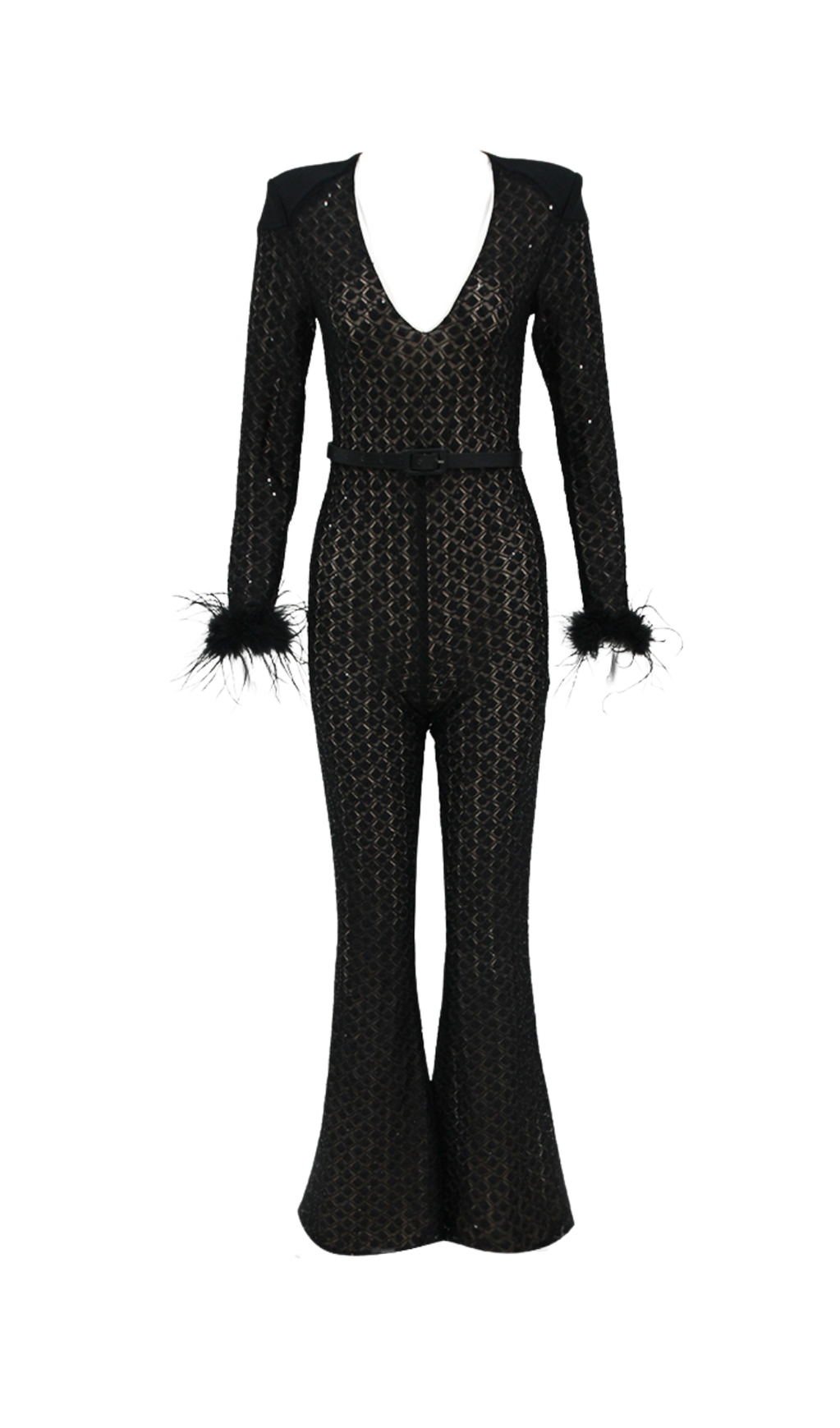 V-AUSSCHNITT-BANDAGE-JUMPSUIT IN SCHWARZ