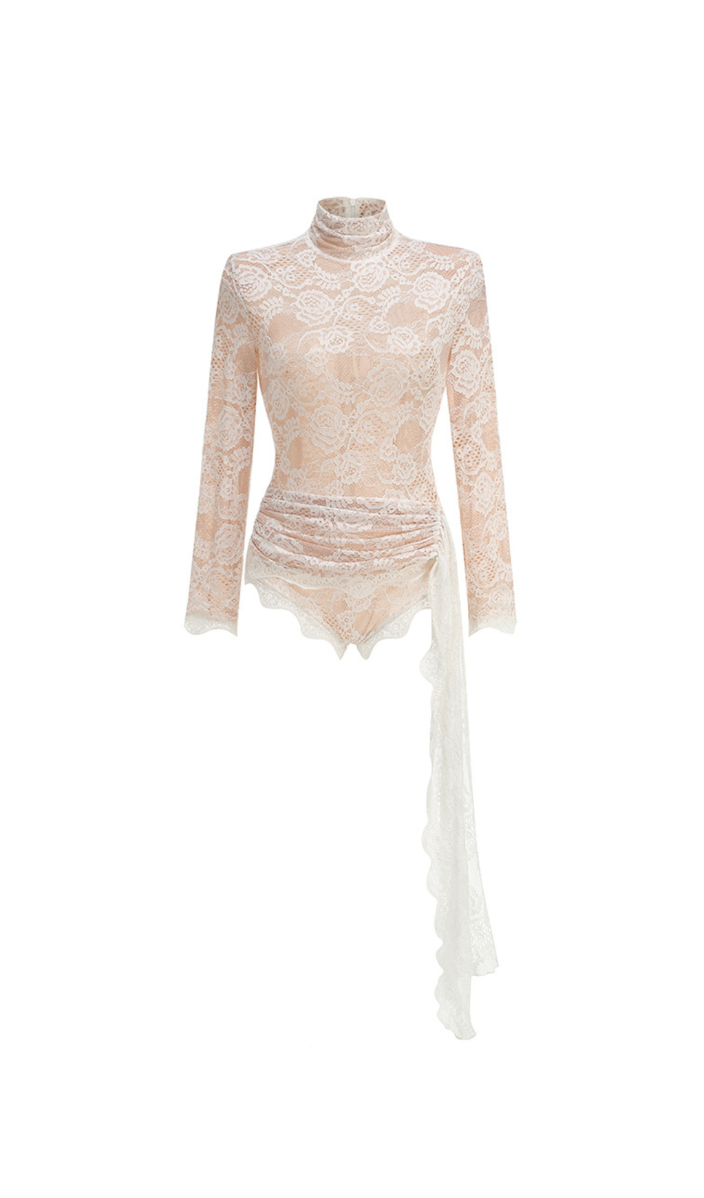 ZANNA WEISSER BODYSUIT AUS BESTICKTER SPITZE MIT HOCHKRAGEN
