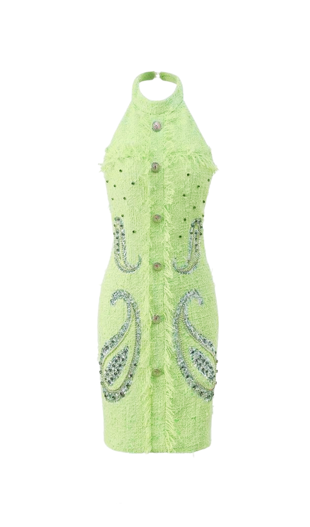 Green Paisley Mini Dress Tie-Waist Ruffle Hem
