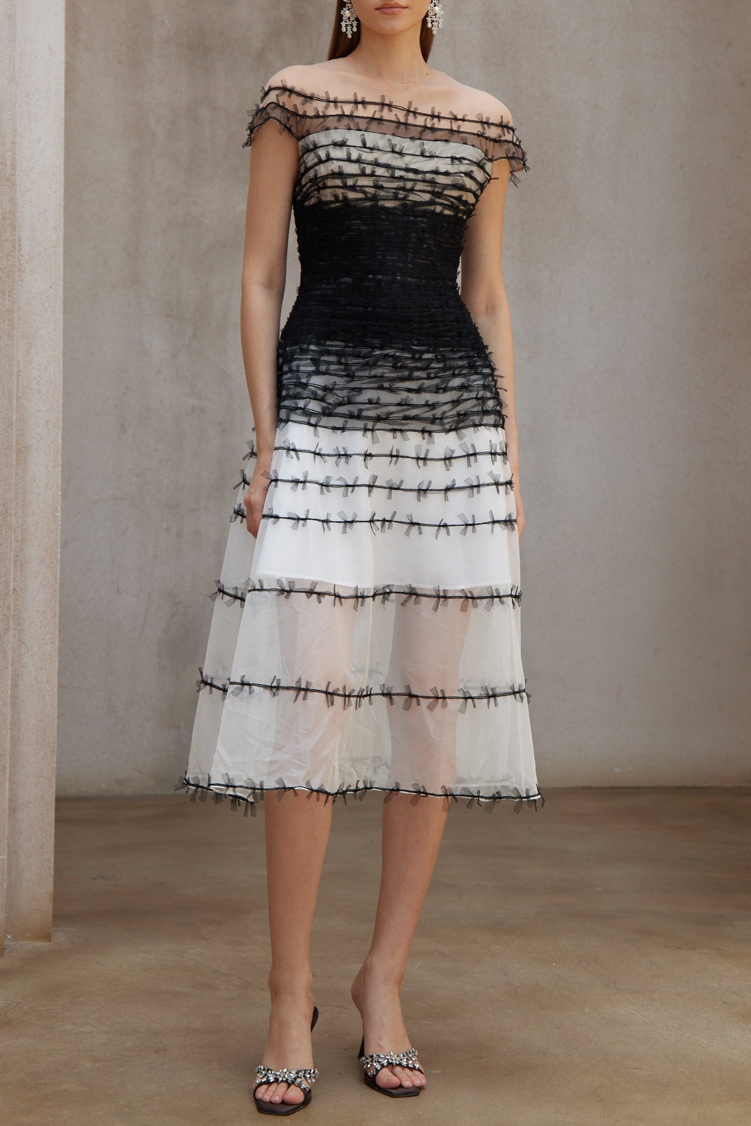 Off-Shoulder Lace Embroidery Hollow Maxi Dress Black