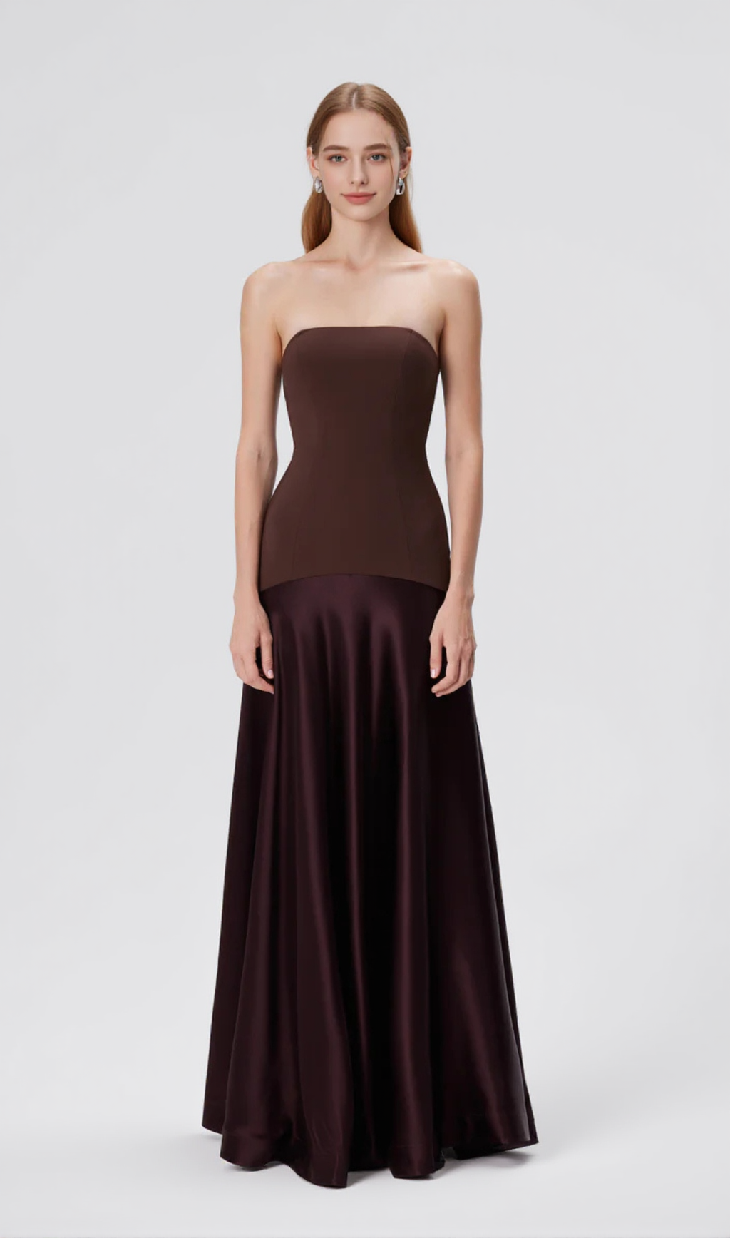 AURA STRAPLESS GOWN IN ESPRESSO