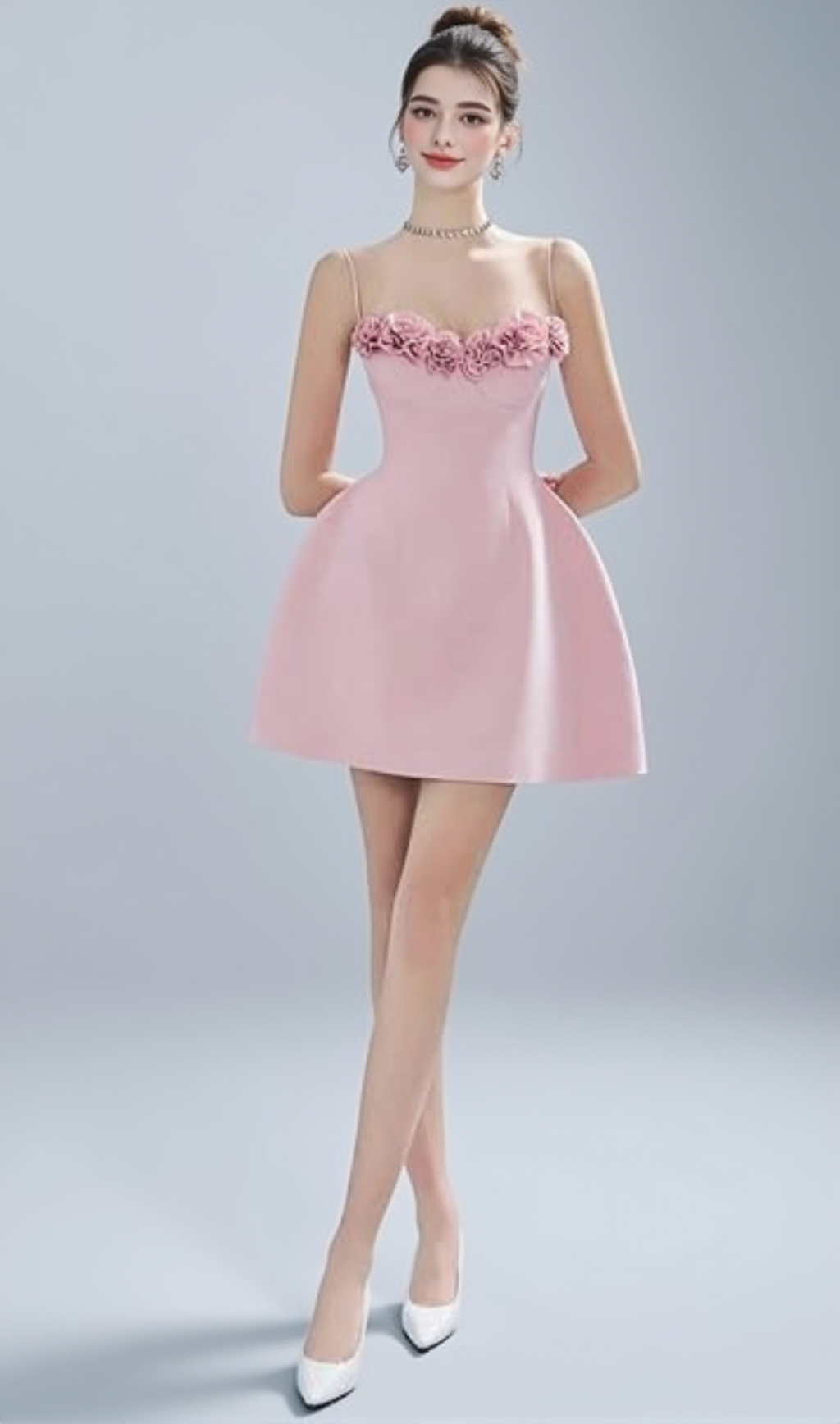 BLUSH PINK FLORAL BUST STRAP MINI DRESS