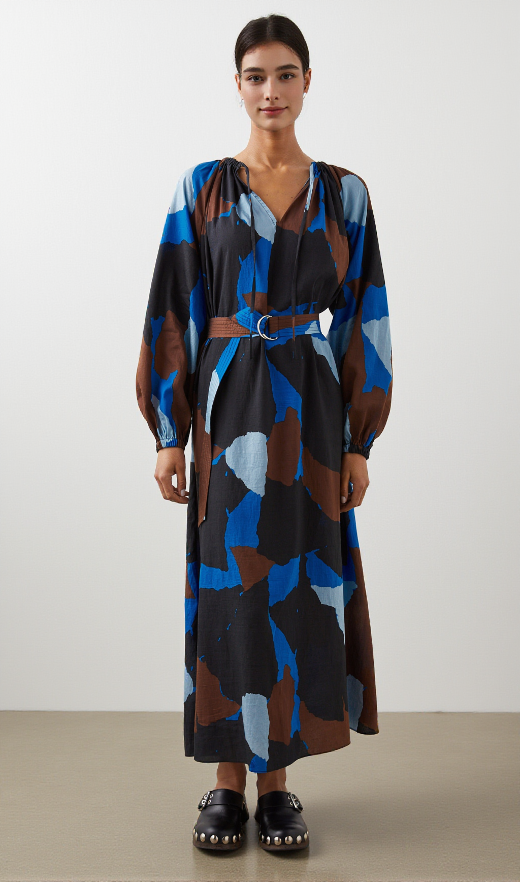 Leanna-Kleid – Blauer Mehrfarbblock