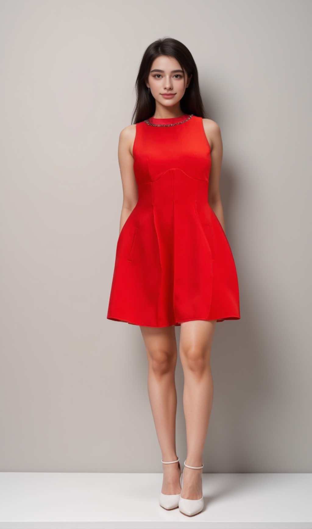 KATIE RED CRYSTAL-EMBELLISHED PUFF MINI DRESS