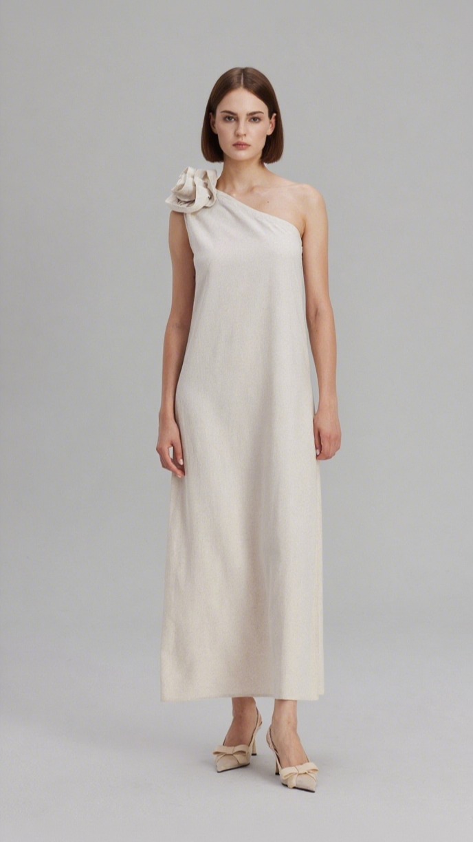 CHARLOTTA FLOWER ONE SHOULDER MAXI DRESS