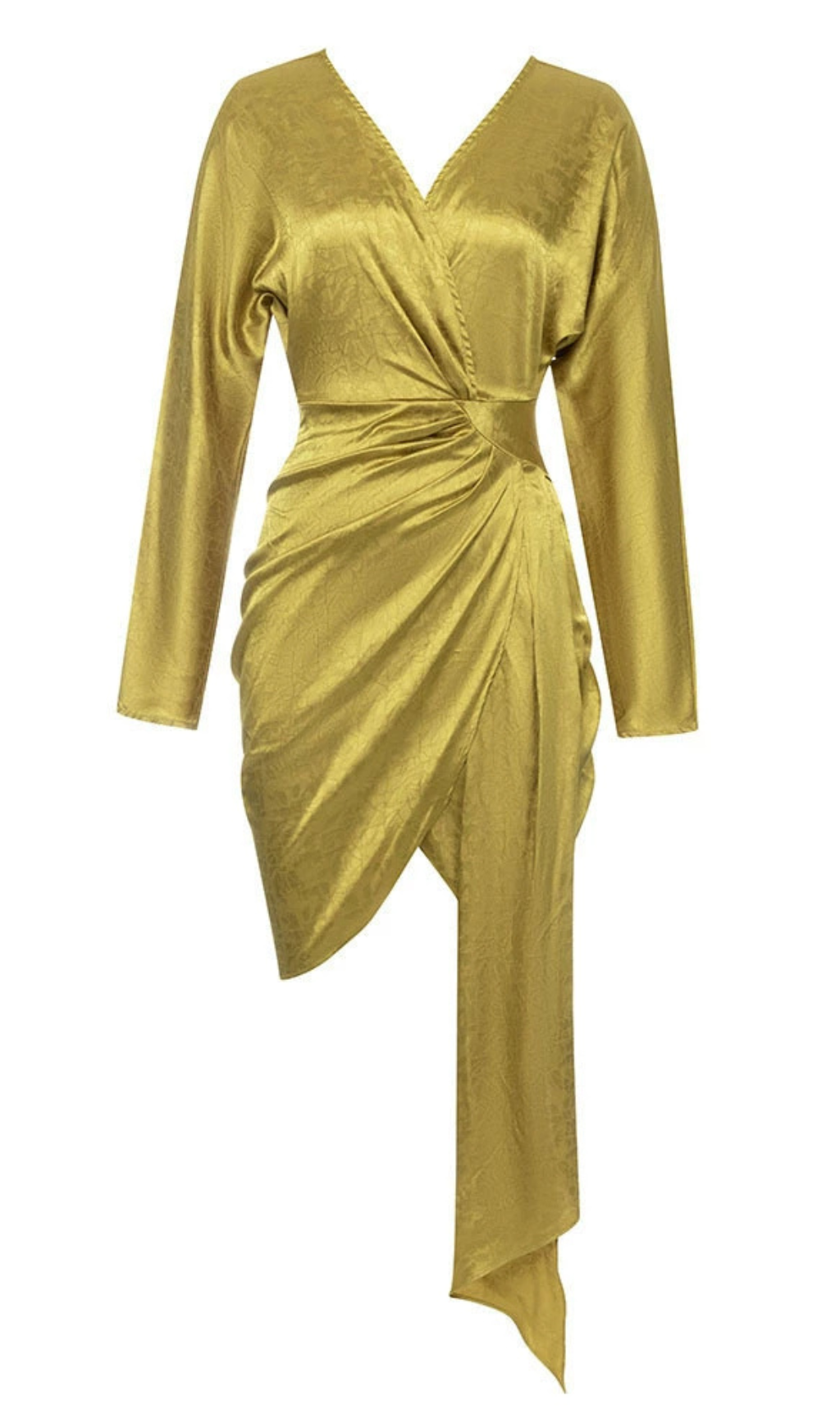 DRAPIERTES MIDIKLEID AUS SATIN IN SENF