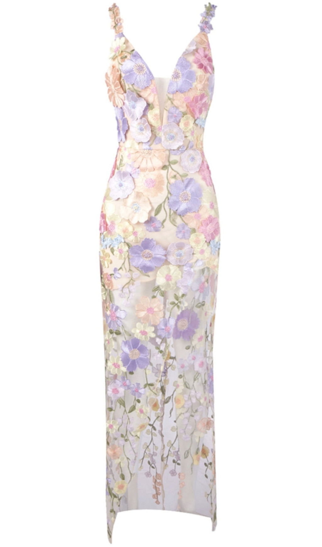 FLORAL EMBROIDERED MAXI DRESS LAVENDER