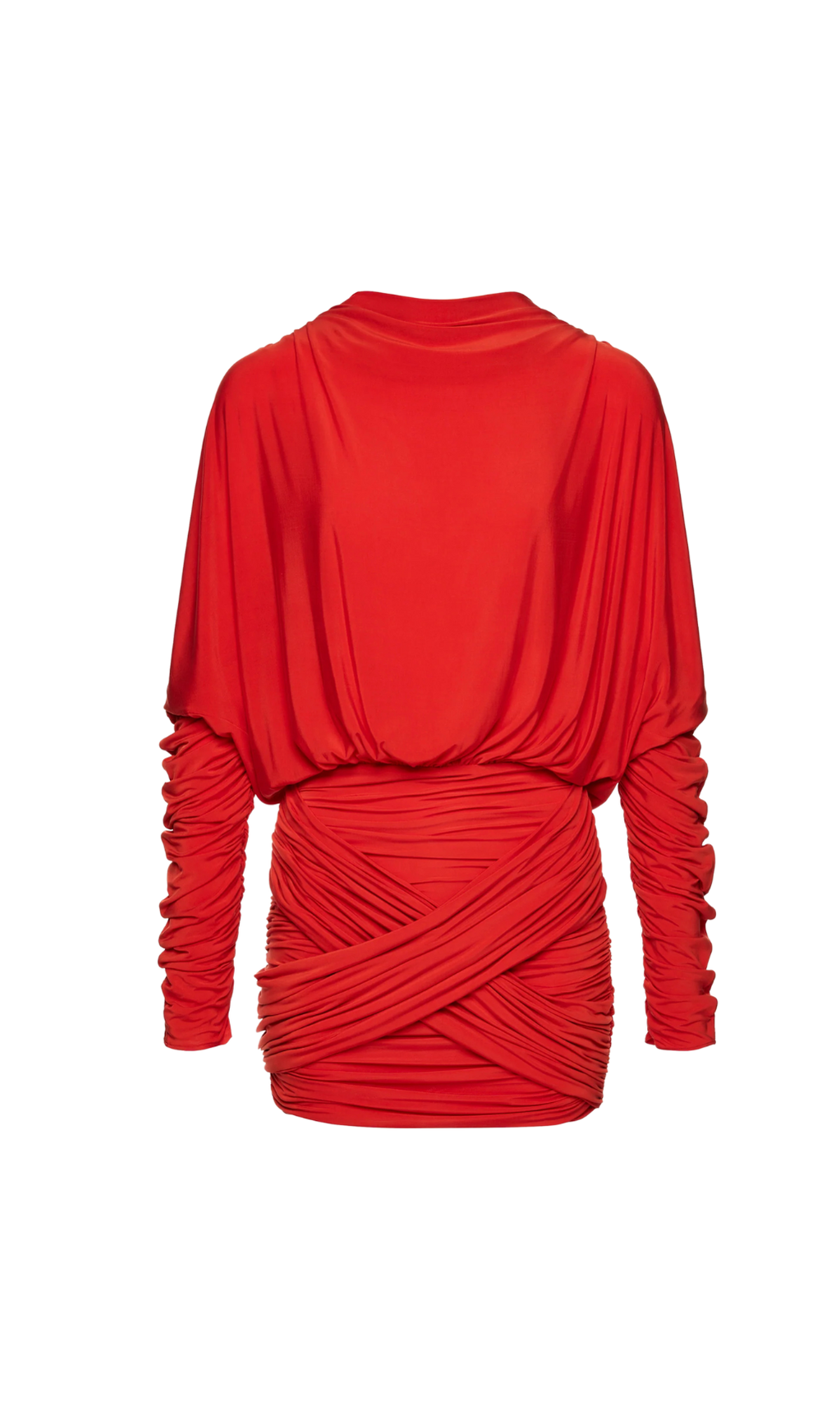 LONG-SLEEVE JERSEY MINI DRESS IN RED