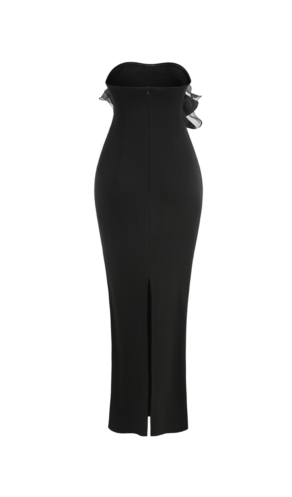 schulterfreies Maxikleid mit Rüschenbesatz in Schwarz