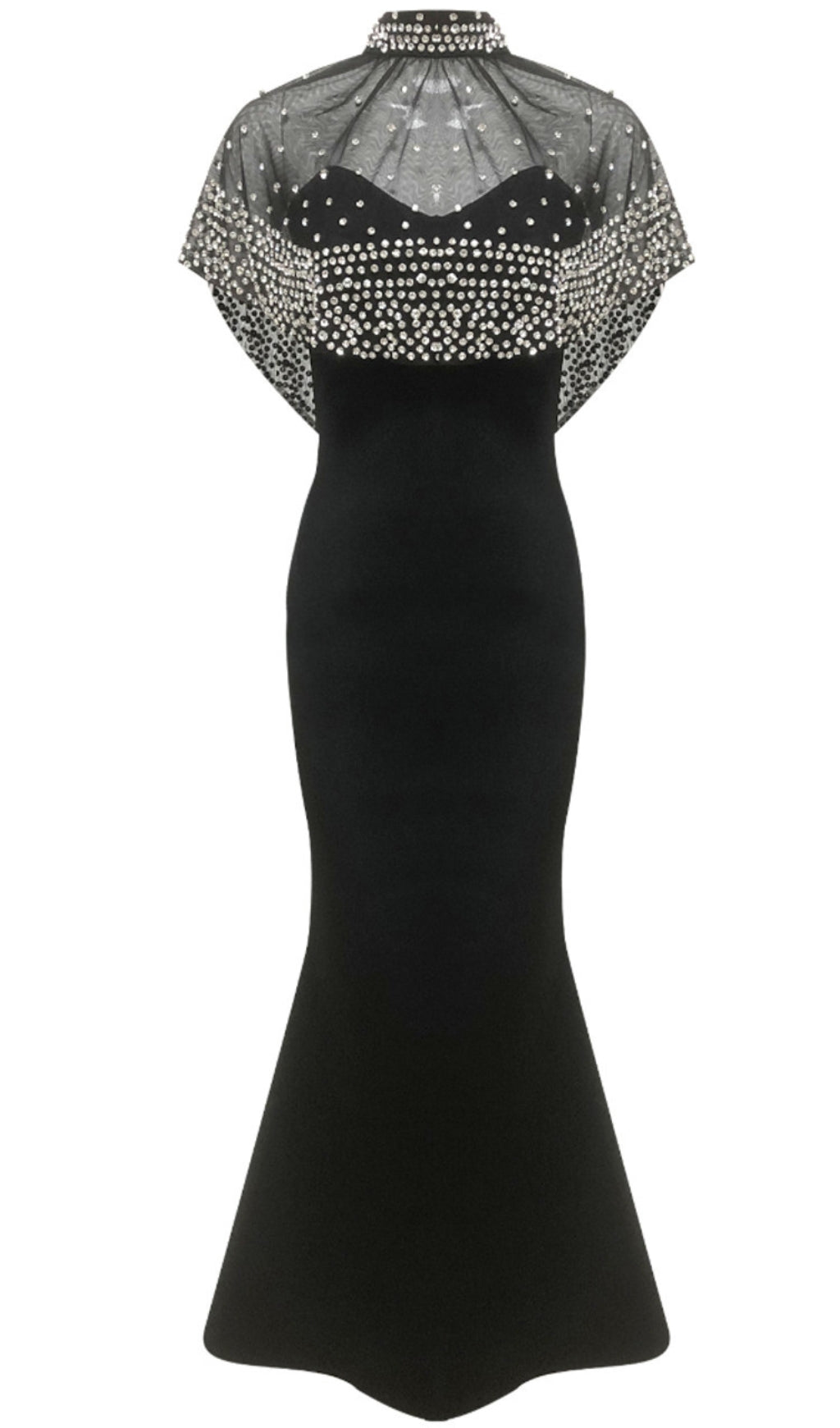 ABITO LUNGO CON SOVRAPPOSIZIONE DI CRISTALLI NERO