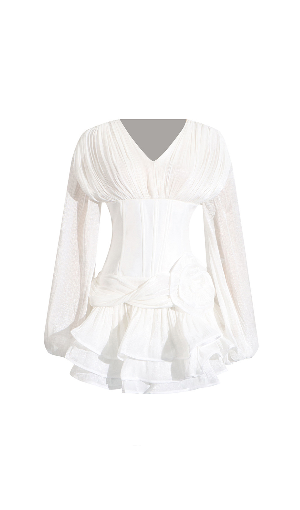 ABITO CORTO CON BALZE E FIORI 3D WALLIS BIANCO