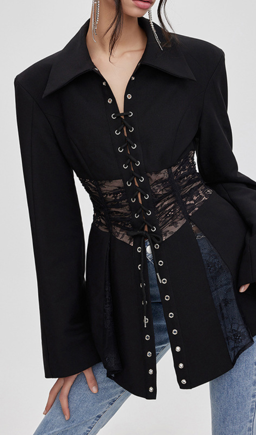 Camicia Melany trasparente con lacci in nero