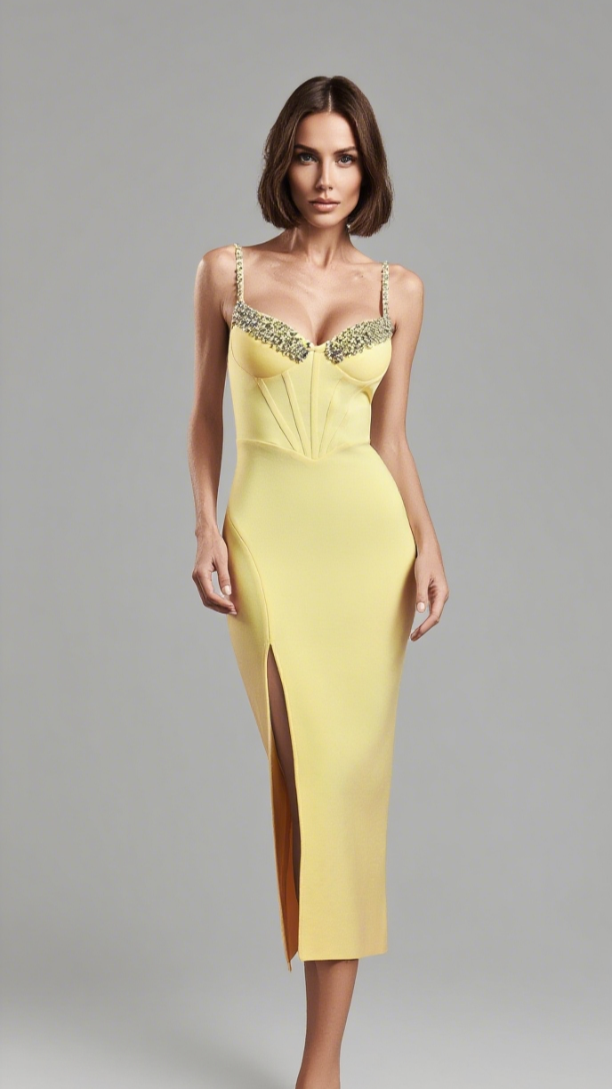 MICHAELIA SLEEVELESS DIAMOND SLIT BANDAGE MIDI DRESS