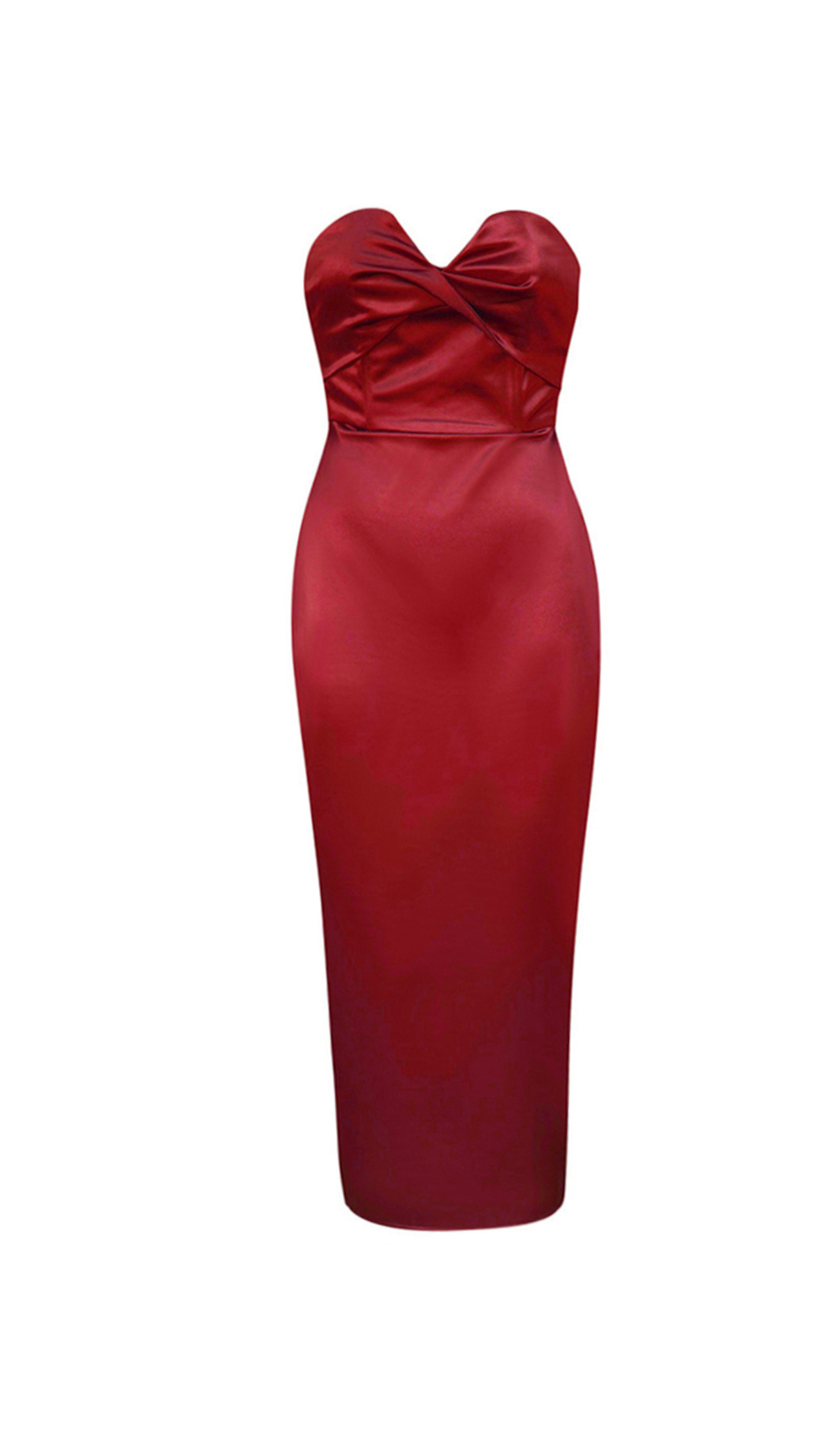 BACKLESS SPLIT TWIST-FRONT BODYCON MIDI DRESS IN RED