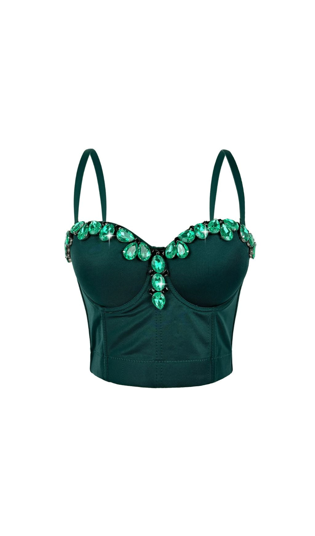 AIIZIE Jelena Emerald Green Diamante Bustier Crop Top - product image