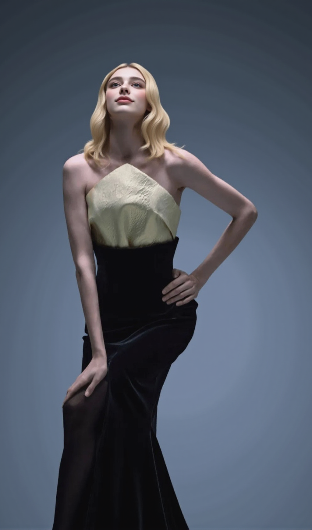 STRAPLESS MERMAID MAXI VELVET DRESS BLACK IVORY