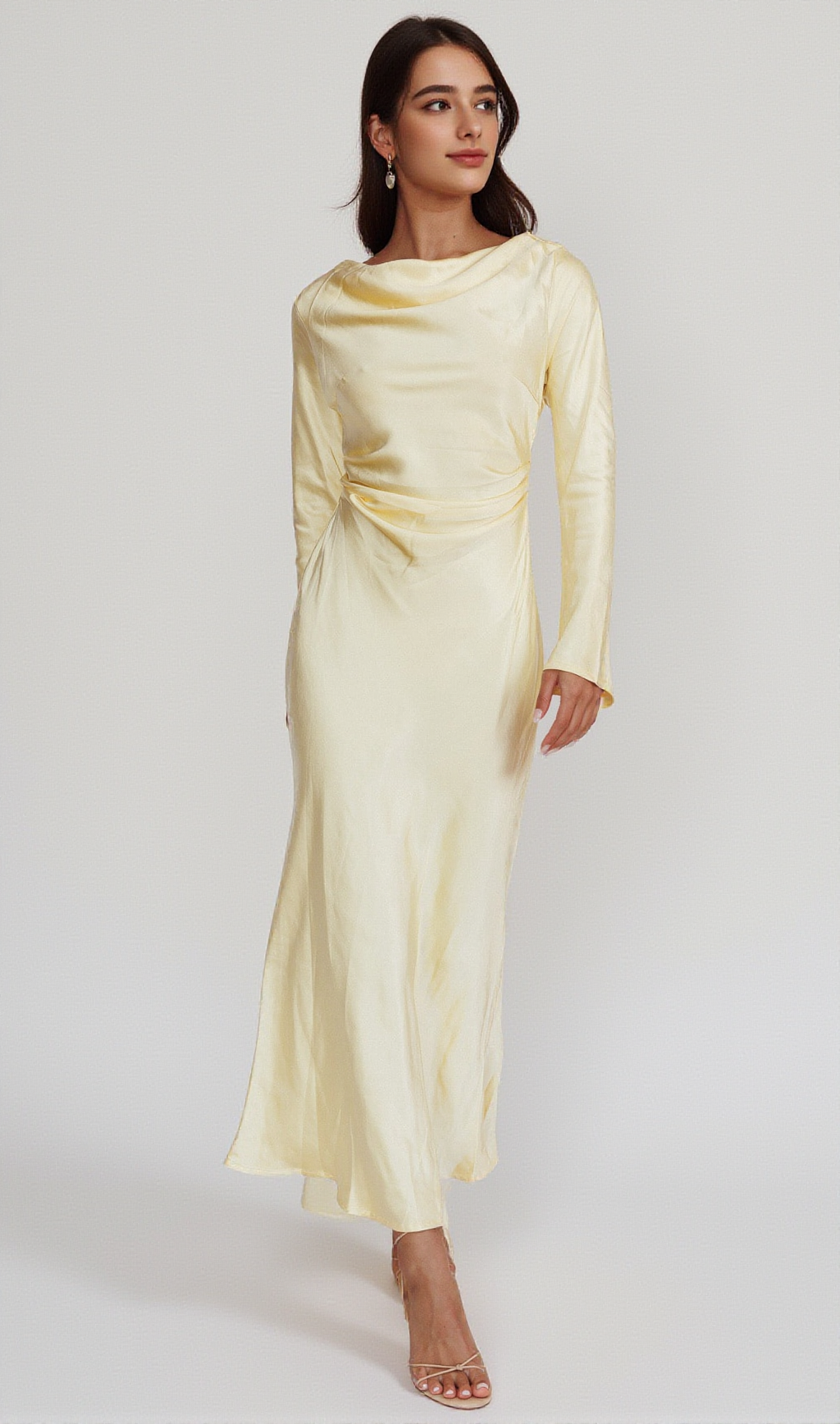 Loveland Midikleid mit Wasserfallausschnitt in Butter