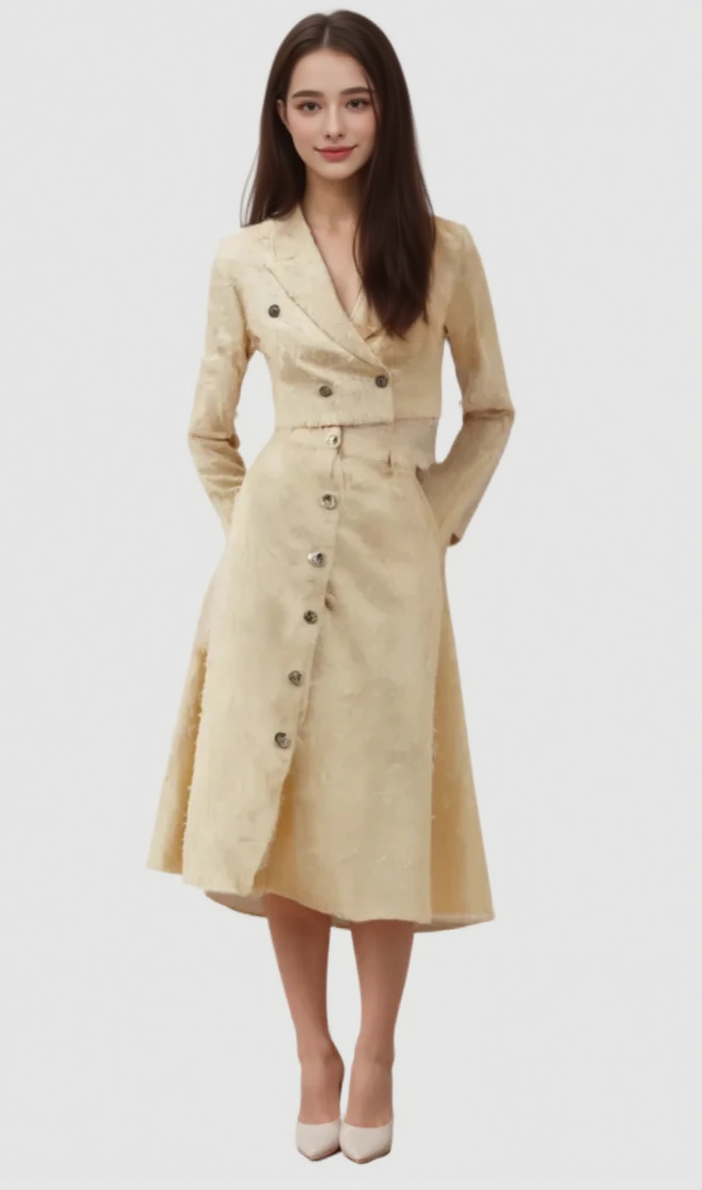 Completo coordinato giacca e gonna con frange bianche Karine