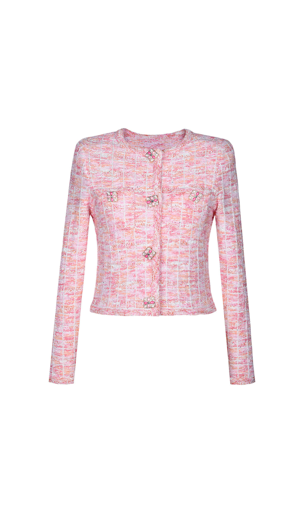 Cardigan in maglia a quadri rosa