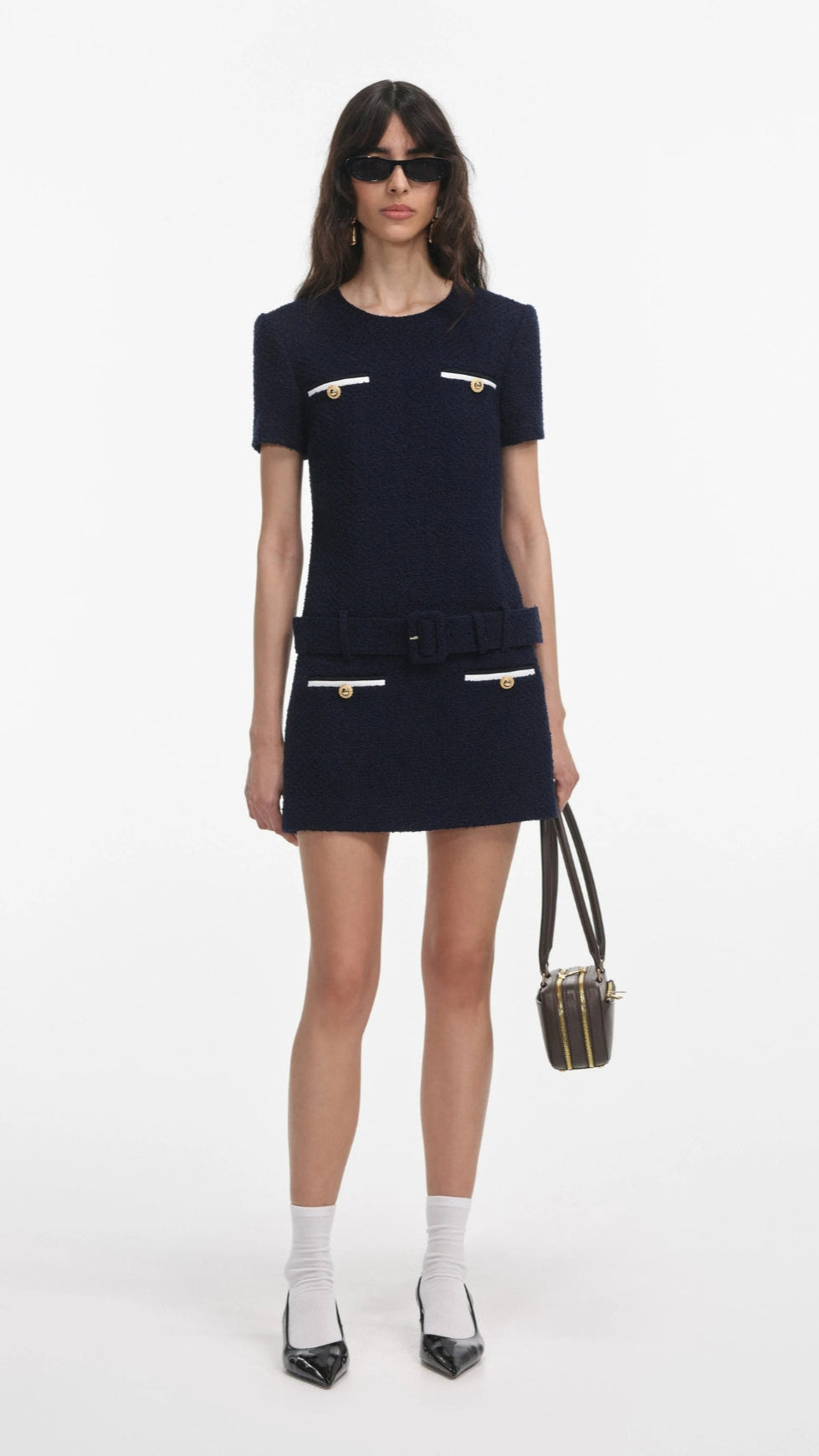 APPHIA TWEED LOW-RISE PANTS SET IN NAVY BLUE