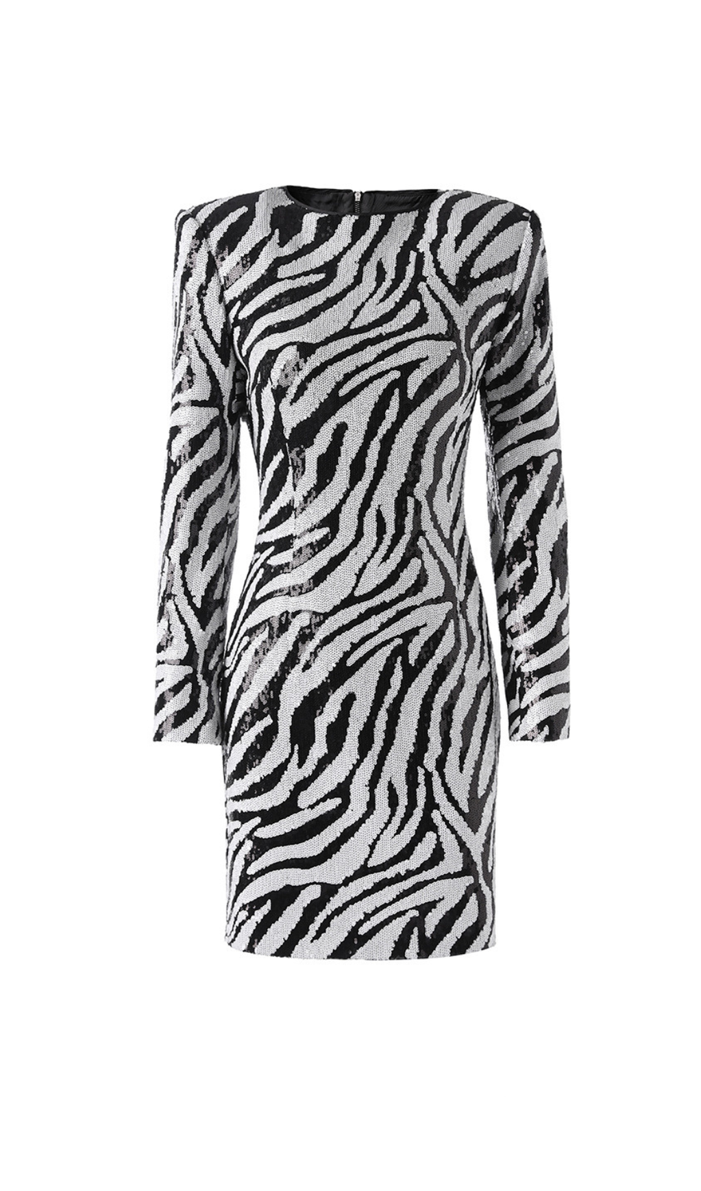 Kurzes zweifarbiges Minikleid mit Zebra-Pailletten