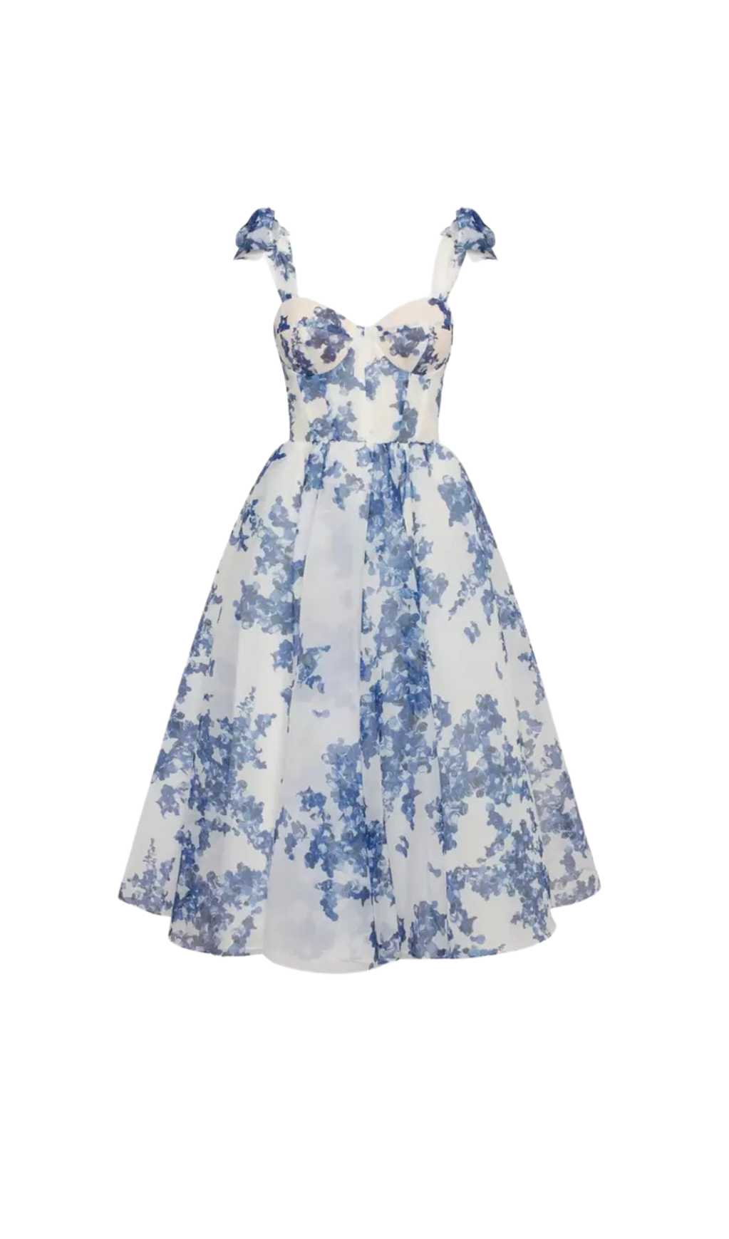 PRIMA HELLBLAUES MIDIKLEID MIT BLUMENMUSTER IN A-LINIE UND TRÄGERN