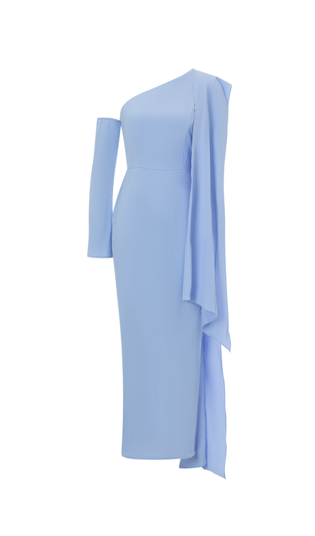 ASYMMETRIC ONE SHOULDER DRAPE MAXI DRESS IN BLUE