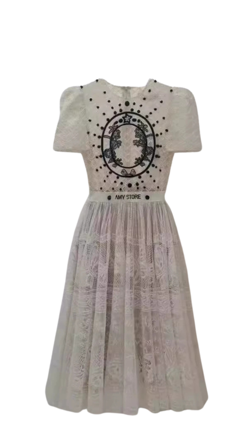 ABITO MIDI IN PIZZO RICAMO BIANCO