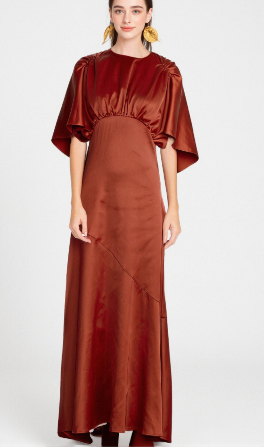 ZOÉ RED CAPE-SLEEVE OPEN-BACK MAXI DRESS