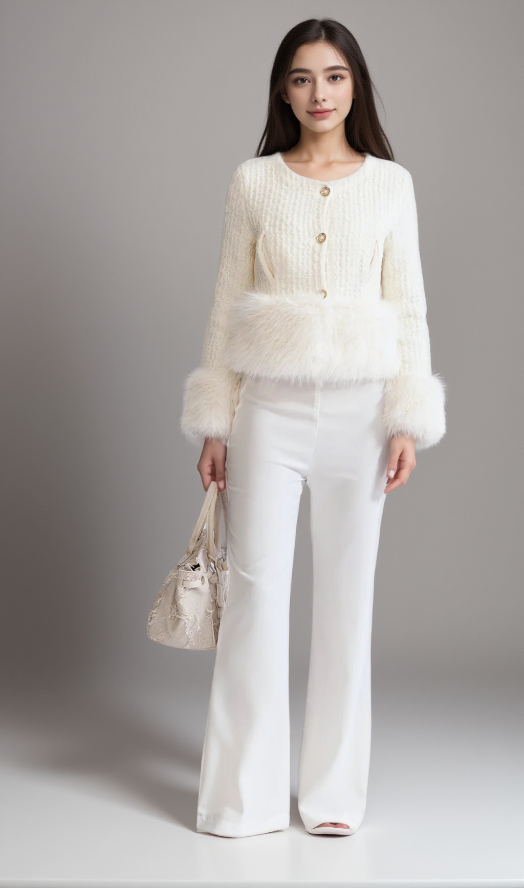 Giacca in tweed con dettagli in pelliccia sintetica