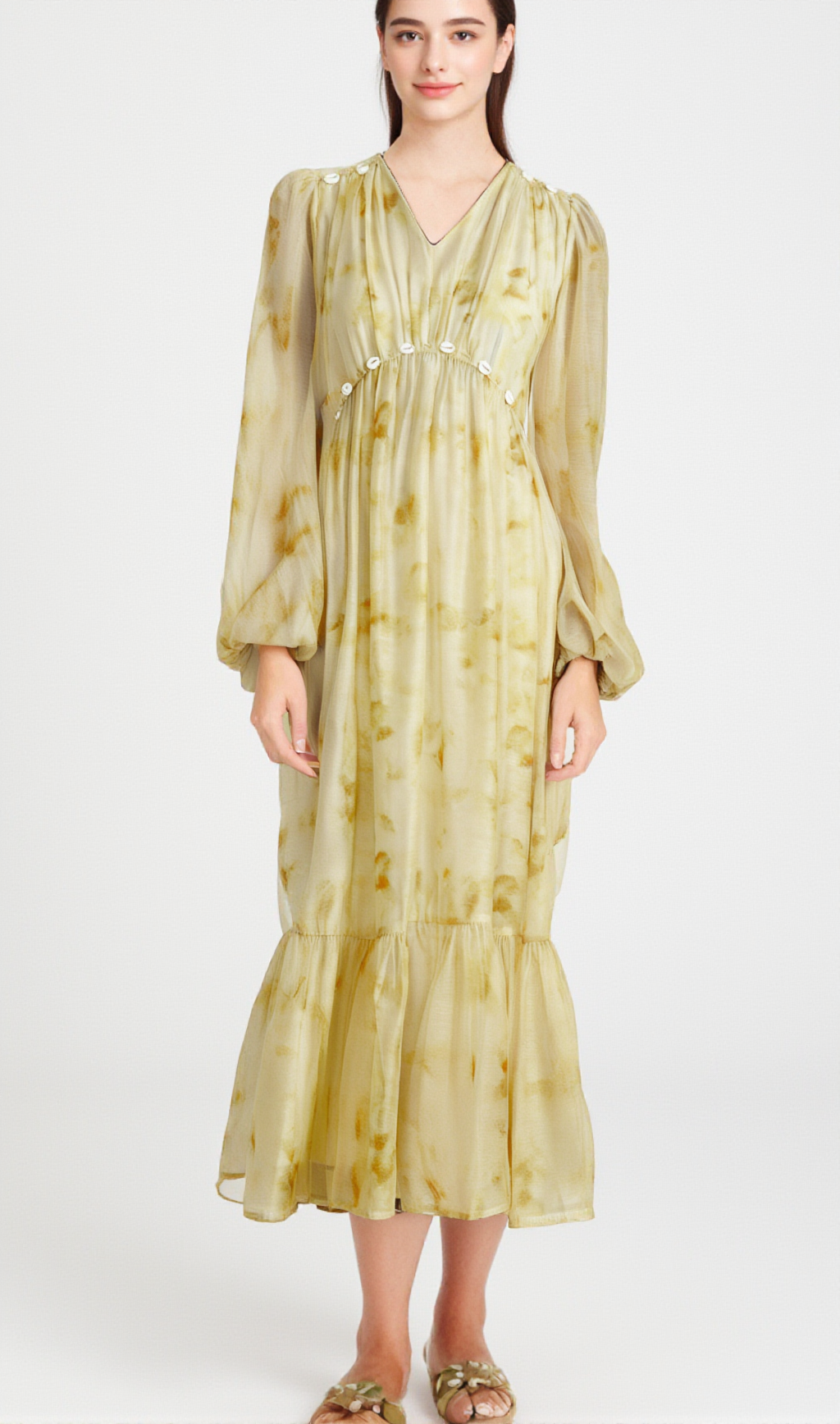 Vanessa – Midikleid mit Batikmuster und Muschelverzierung